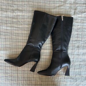 Vince Camuto pointed toe knee high boot wide calf black leather